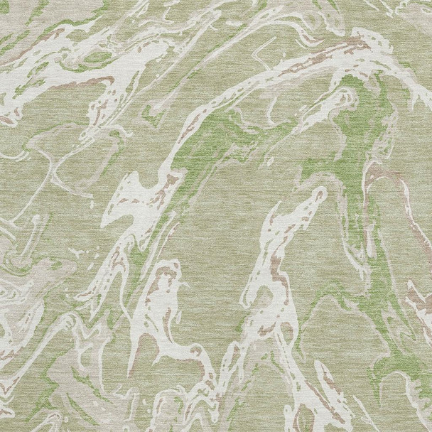 10' X 14' Artichoke Green Taupe And Ivory Abstract Washable Area Rug With UV Protection
