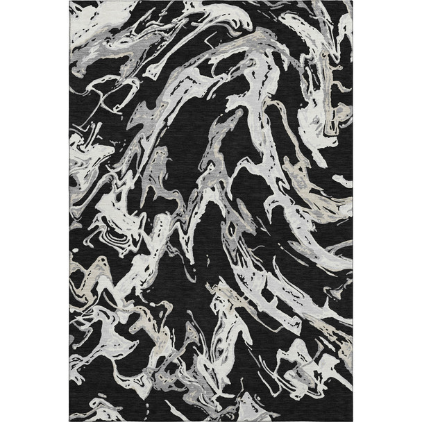 10' X 14' Black Ivory And Gray Abstract Washable Area Rug With UV Protection
