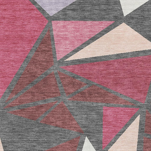 3' X 5' Burgundy Pink And Ivory Geometric Washable Area Rug With UV Protection