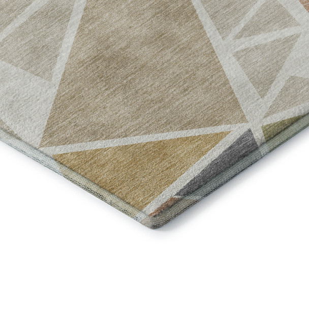 5' X 8' Ivory Gold And Green Geometric Washable Area Rug With UV Protection