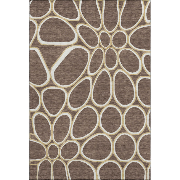 8' X 10' Brown Ivory And Gold Geometric Washable Area Rug With UV Protection