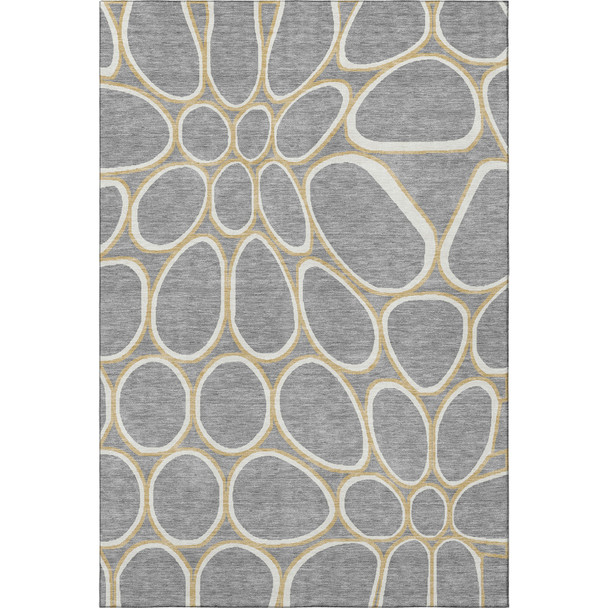 9' X 12' Gray Ivory And Gold Geometric Washable Area Rug With UV Protection