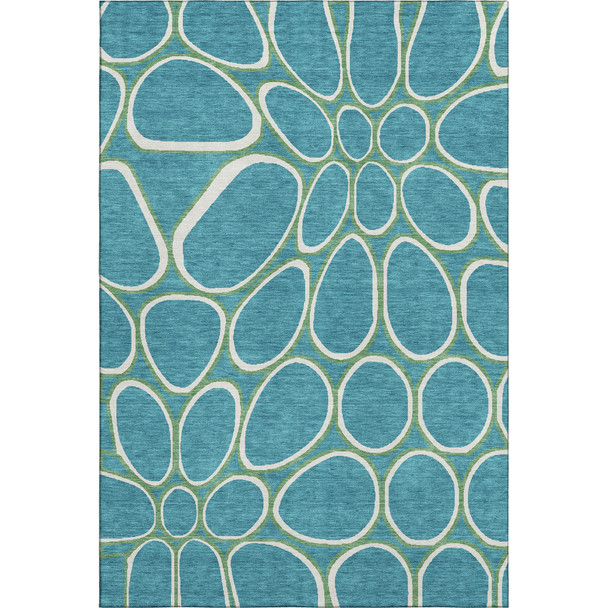 3' X 5' Teal Ivory And Green Geometric Washable Area Rug With UV Protection