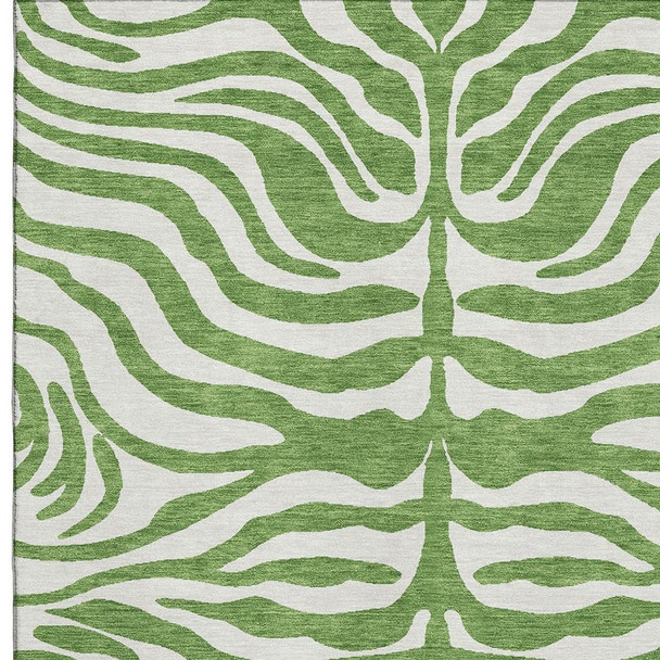 8' X 10' Green And Ivory Animal Print Washable Area Rug With UV Protection