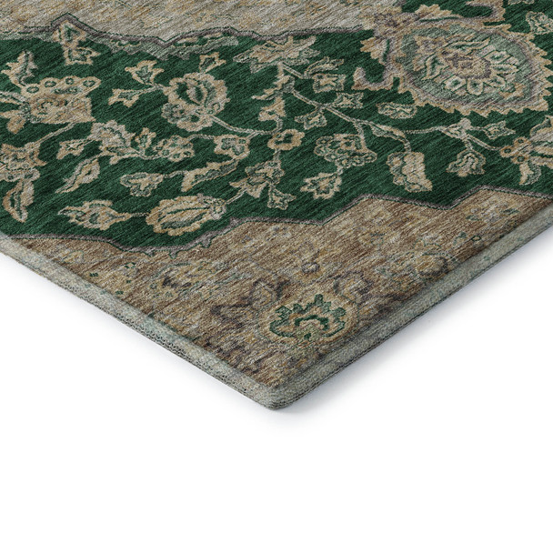 9' X 12' Emerald Beige And Taupe Floral Medallion Washable Area Rug With UV Protection