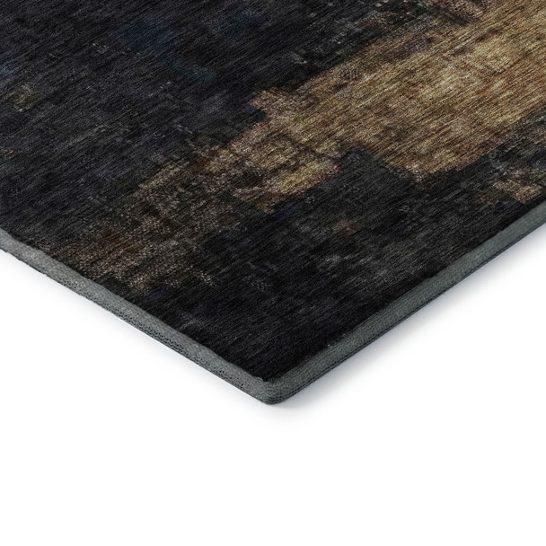 9' X 12' Charcoal Gold And Beige Abstract Washable Area Rug With UV Protection