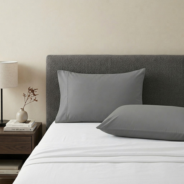 Set of Two Light Gray Cotton King Pillowcases