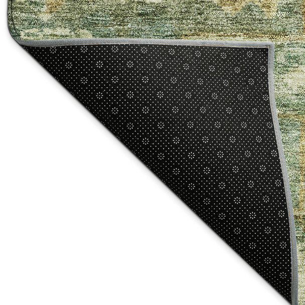 9' X 12' Fern Green And Gold Medallion Washable Indoor Outdoor Area Rug
