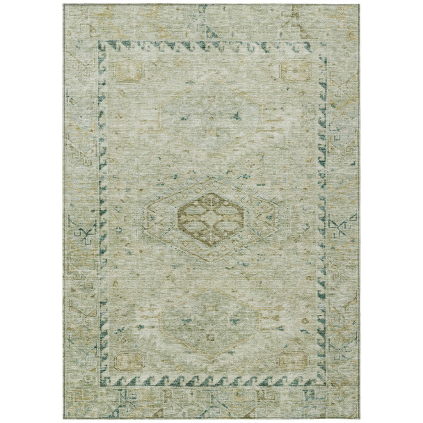 10' X 14' Sage And Gold Medallion Washable Indoor Outdoor Area Rug