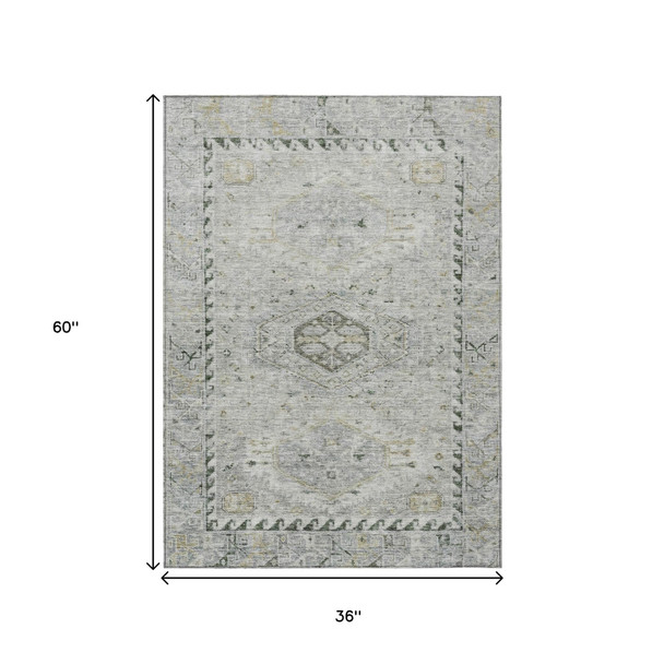3' X 5' Taupe And Beige Medallion Washable Indoor Outdoor Area Rug