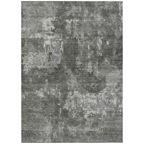 9' X 12' Pewter And Ivory Abstract Washable Indoor Outdoor Area Rug