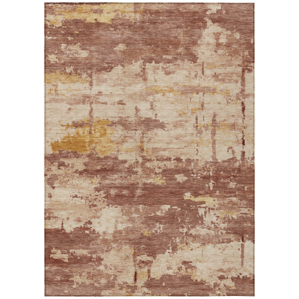3' X 5' Rust And Beige Abstract Washable Indoor Outdoor Area Rug