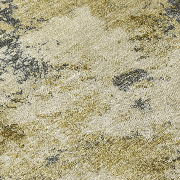 9' X 12' Pewter And Gold Abstract Washable Indoor Outdoor Area Rug