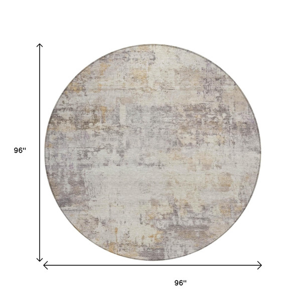 8' Linen And Beige Round Abstract Washable Indoor Outdoor Area Rug