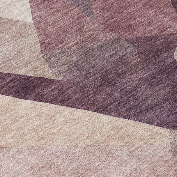 9' X 12' Plum And Beige Abstract Washable Indoor Outdoor Area Rug