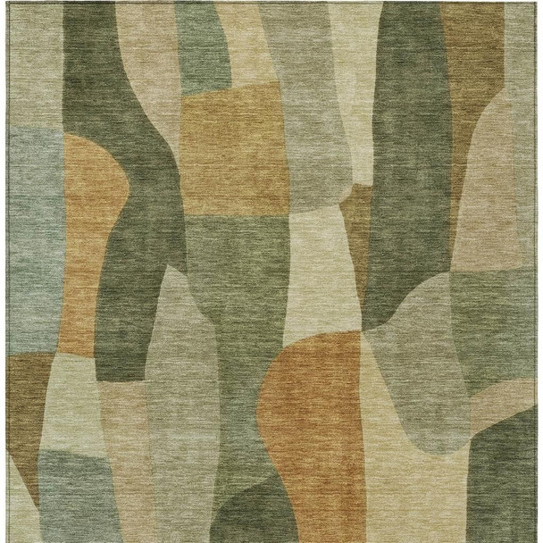 3' X 5' Fern Green And Gold Abstract Washable Indoor Outdoor Area Rug