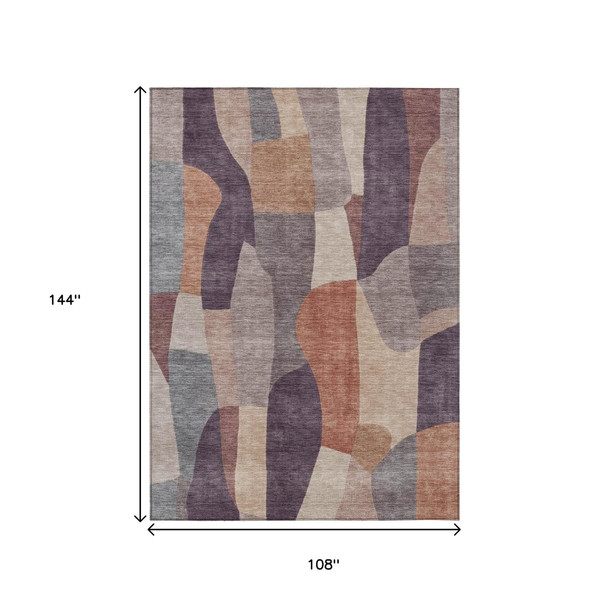 9' X 12' Plum And Copper Abstract Washable Indoor Outdoor Area Rug
