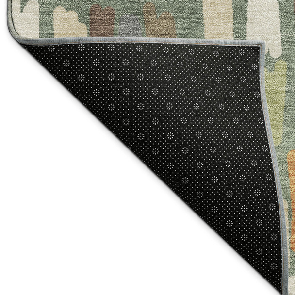 3' X 5' Artichoke Green Copper And Ivory Striped Washable Indoor Outdoor Area Rug