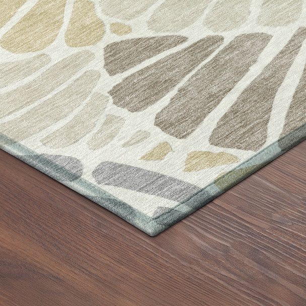 10' X 14' Beige Gold And Brown Floral Washable Indoor Outdoor Area Rug