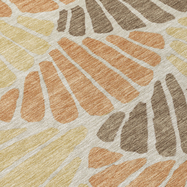 10' X 14' Copper Gold And Brown Floral Washable Indoor Outdoor Area Rug
