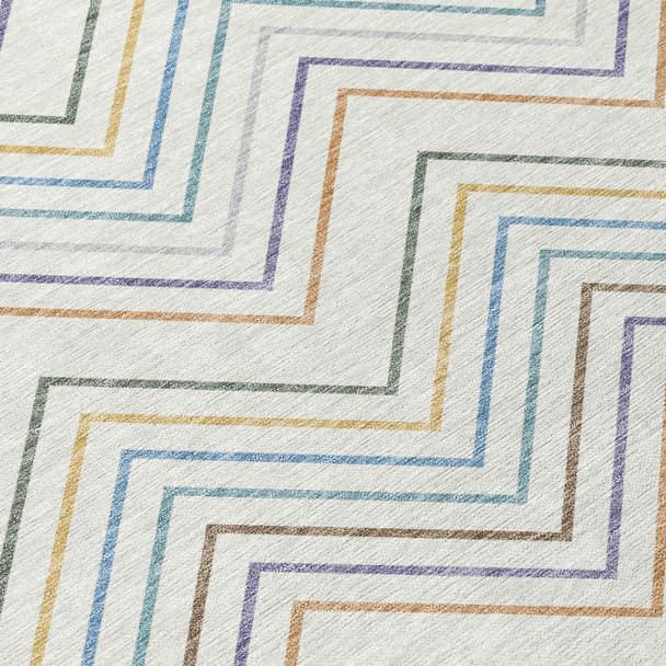 5' X 8' Pacific Blue Ivory And Copper Striped Washable Indoor Outdoor Area Rug
