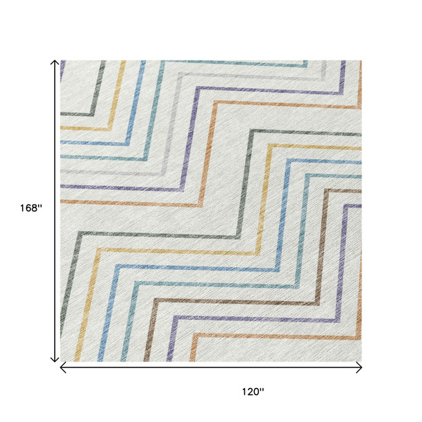 10' X 14' Pacific Blue Ivory And Copper Striped Washable Indoor Outdoor Area Rug