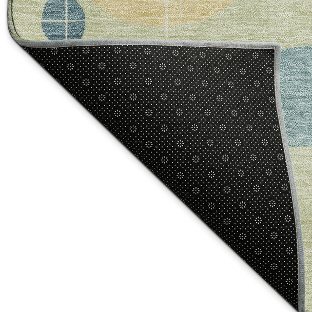 9' X 12' Artichoke Green Blue And Ivory Geometric Washable Indoor Outdoor Area Rug