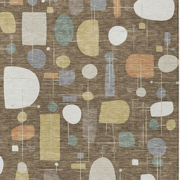 10' X 14' Chocolate Brown And Gray Geometric Washable Indoor Outdoor Area Rug