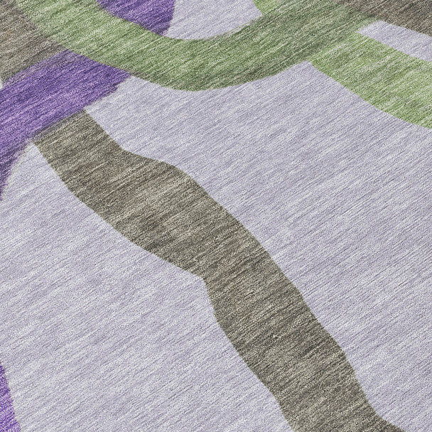 10' X 14' Lavender Green And Brown Abstract Washable Indoor Outdoor Area Rug