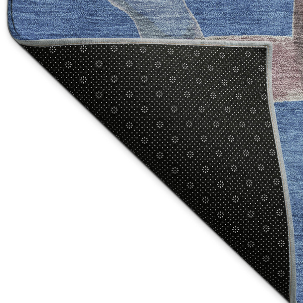 9' X 12' Navy Blue Brown And Mauve Abstract Washable Indoor Outdoor Area Rug