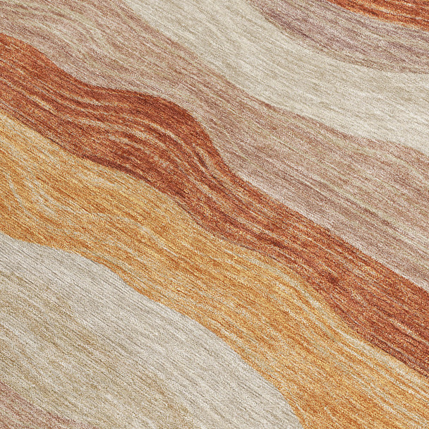 10' X 14' Copper Orange And Beige Striped Washable Indoor Outdoor Area Rug