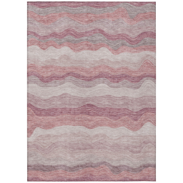 5' X 8' Salmon Peach And Beige Striped Washable Indoor Outdoor Area Rug