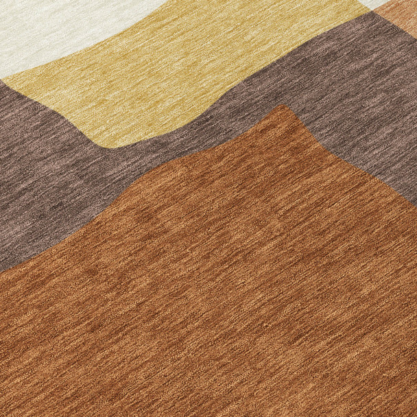 10' X 14' Copper Gold And Brown Abstract Washable Indoor Outdoor Area Rug