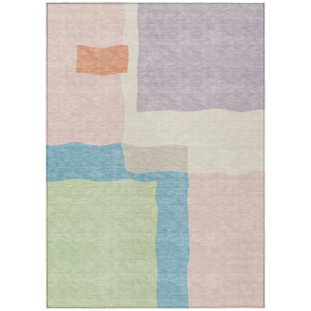 5' X 8' Pink Lavender And Coral Abstract Washable Indoor Outdoor Area Rug