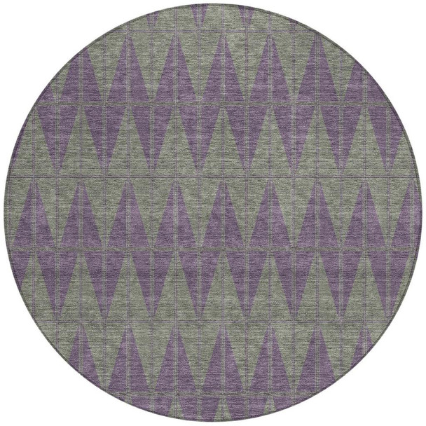 8' Plum And Sage Round Geometric Washable Indoor Outdoor Area Rug
