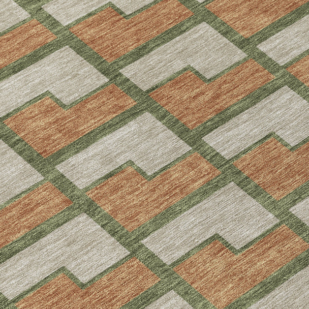 8' X 10' Copper Beige And Olive Green Geometric Washable Indoor Outdoor Area Rug