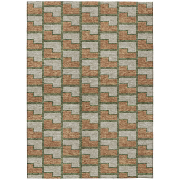 10' X 14' Copper Beige And Olive Green Geometric Washable Indoor Outdoor Area Rug