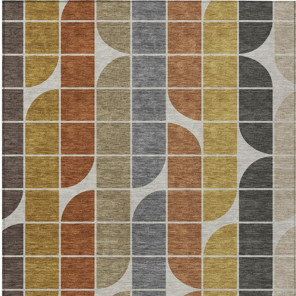 8' X 10' Coffee Gold Gray And Beige Geometric Washable Indoor Outdoor Area Rug