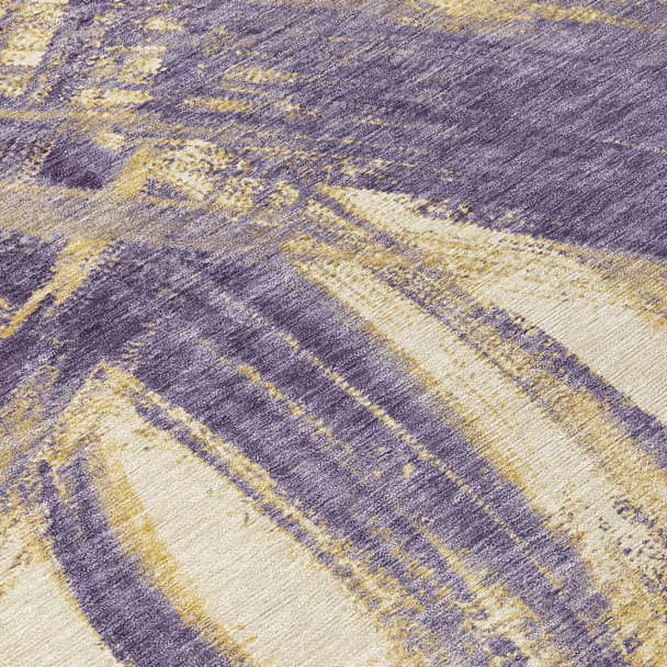 8' Plum Gold And Beige Round Abstract Washable Indoor Outdoor Area Rug