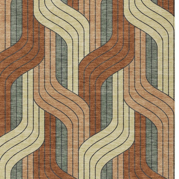 8' X 10' Rust Orange And Wheat Striped Washable Indoor Outdoor Area Rug