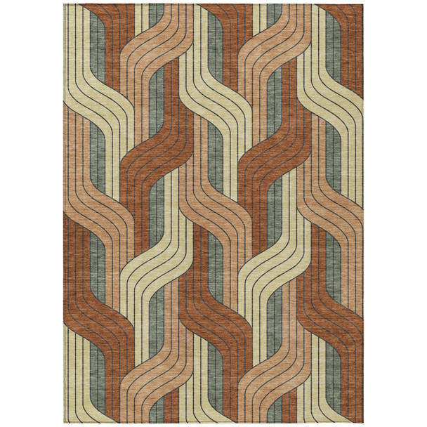 10' X 14' Rust Orange And Wheat Striped Washable Indoor Outdoor Area Rug