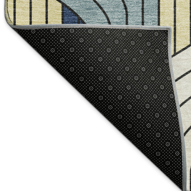 8' X 10' Teal Blue Wheat And Ivory Striped Washable Indoor Outdoor Area Rug