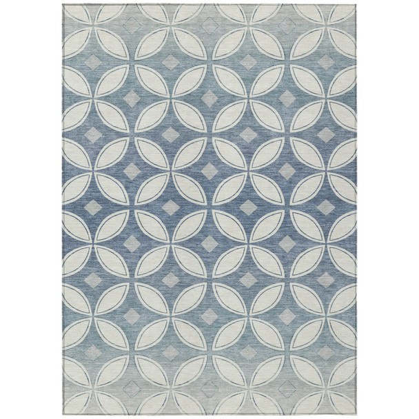10' X 14' Ivory And Blue Geometric Washable Indoor Outdoor Area Rug