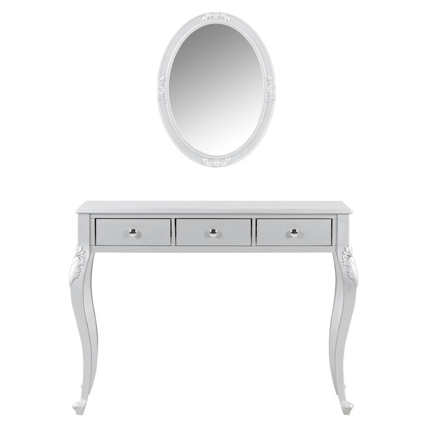 39" Silver Wood Mirrored Three Drawer Vanity Table