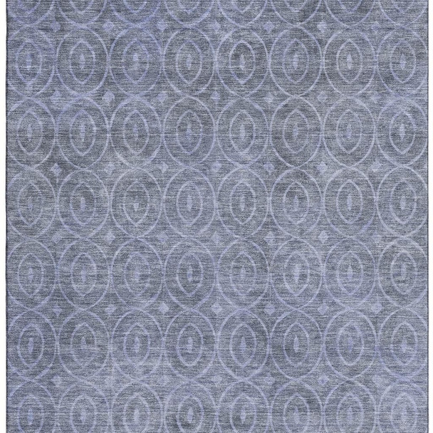 3' X 5' Denim Blue And Ivory Geometric Washable Area Rug With UV Protection
