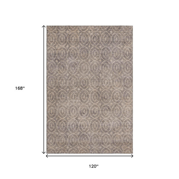 10' X 14' Coffee And Beige Geometric Washable Area Rug With UV Protection