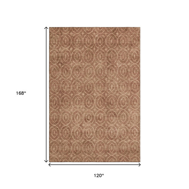 10' X 14' Terra Cotta And Rust Geometric Washable Area Rug With UV Protection