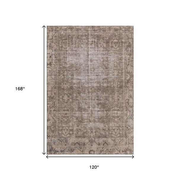 10' X 14' Brown Beige And Taupe Oriental Washable Area Rug With UV Protection