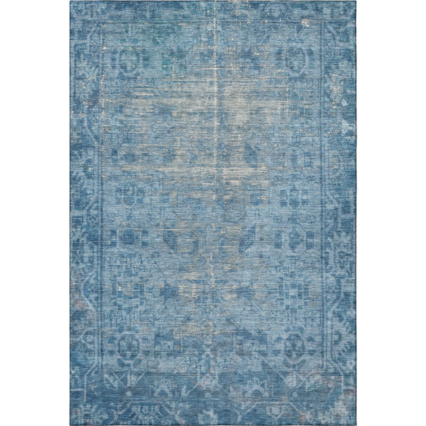 3' X 5' Blue And Silver Oriental Washable Area Rug With UV Protection