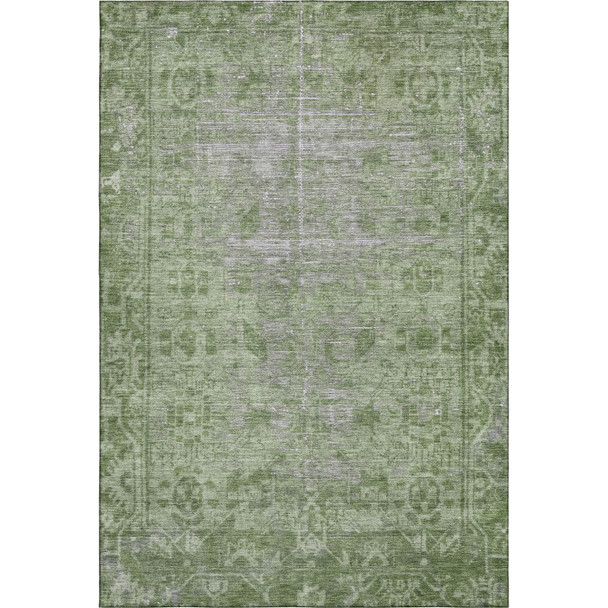 10' X 14' Fern Green And Silver Oriental Washable Area Rug With UV Protection